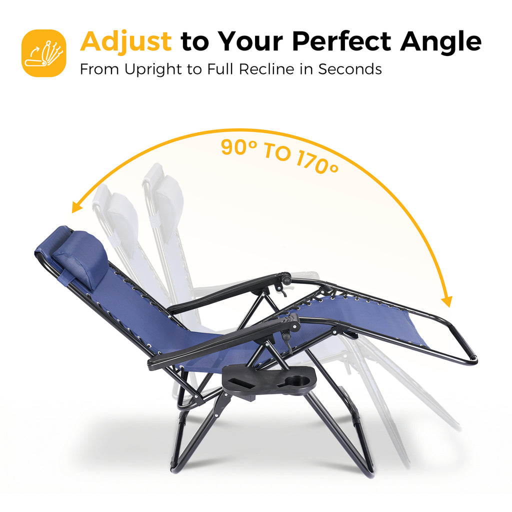 VANECL 2 Pack Zero Gravity Patio Recliner Chairs, Foldable Outdoor Lounge Chairs with Pillow, Detachable Cup Holder Tray for Beach Pool Lawn