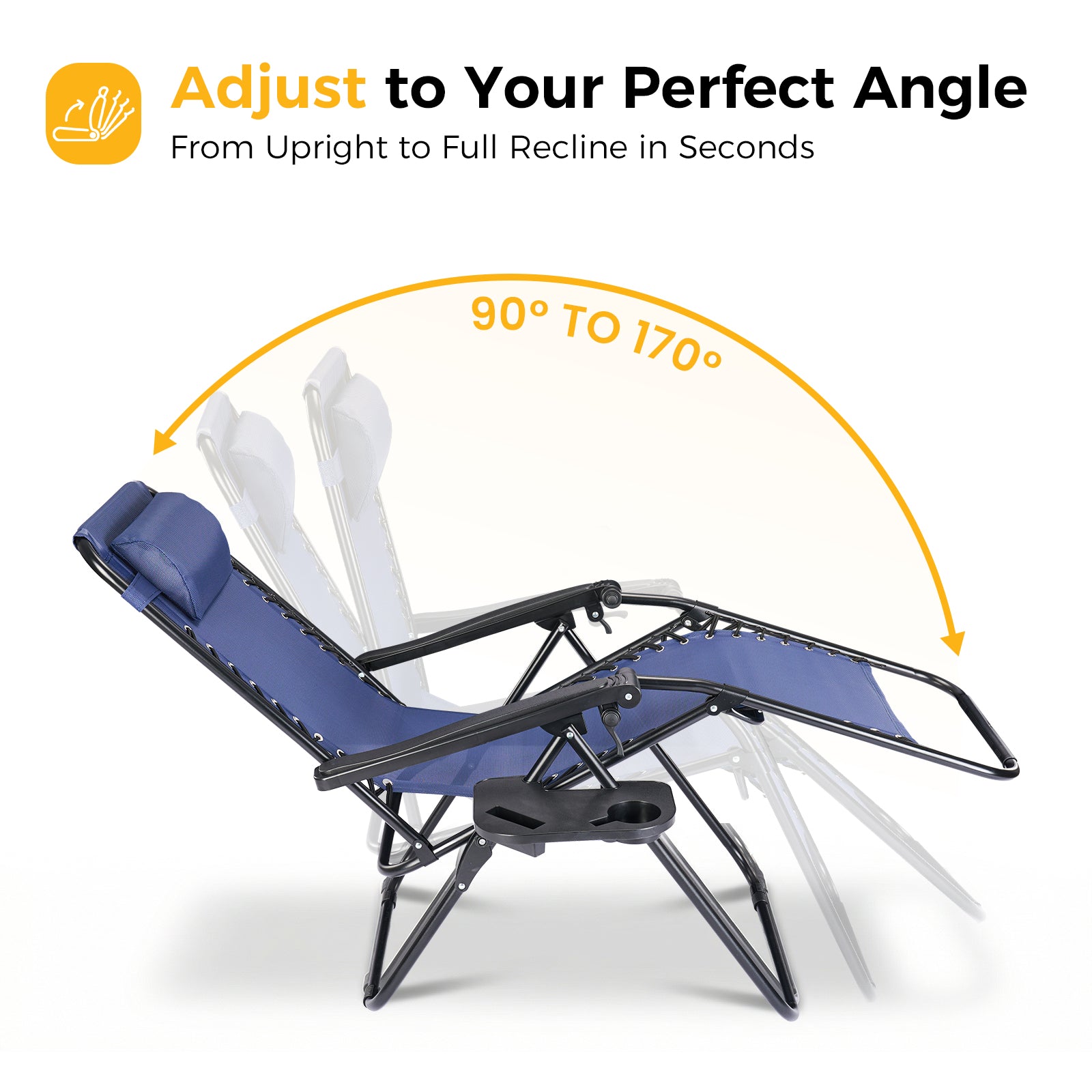 VANECL 2 Pack Zero Gravity Patio Recliner Chairs, Foldable Outdoor Lounge Chairs with Pillow, Detachable Cup Holder Tray for Beach Pool Lawn