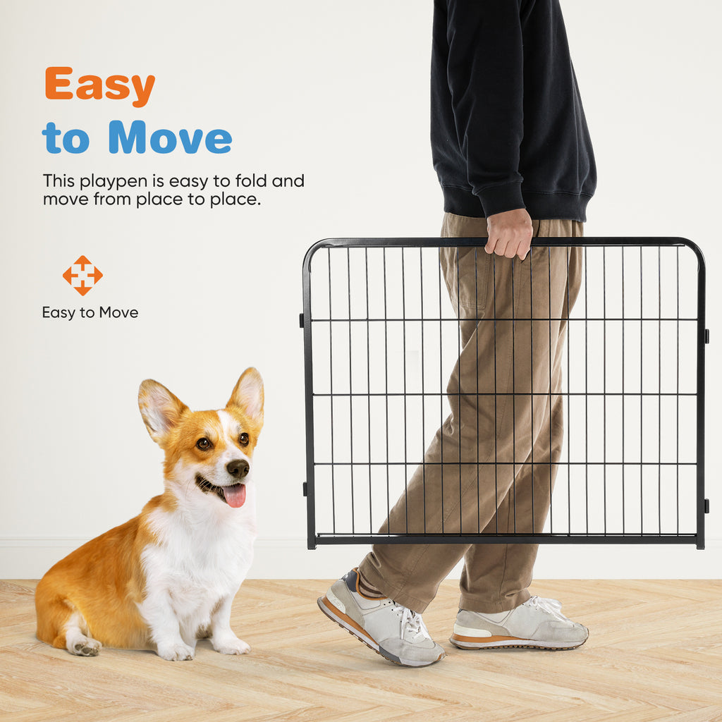 VANECL 8-Panel Metal Dog Playpen with Lockable Door, Foldable Height Options Pet Exercise Fence for Small/Medium/Large Dogs, Indoor & Outdoor Yard Garden Use
