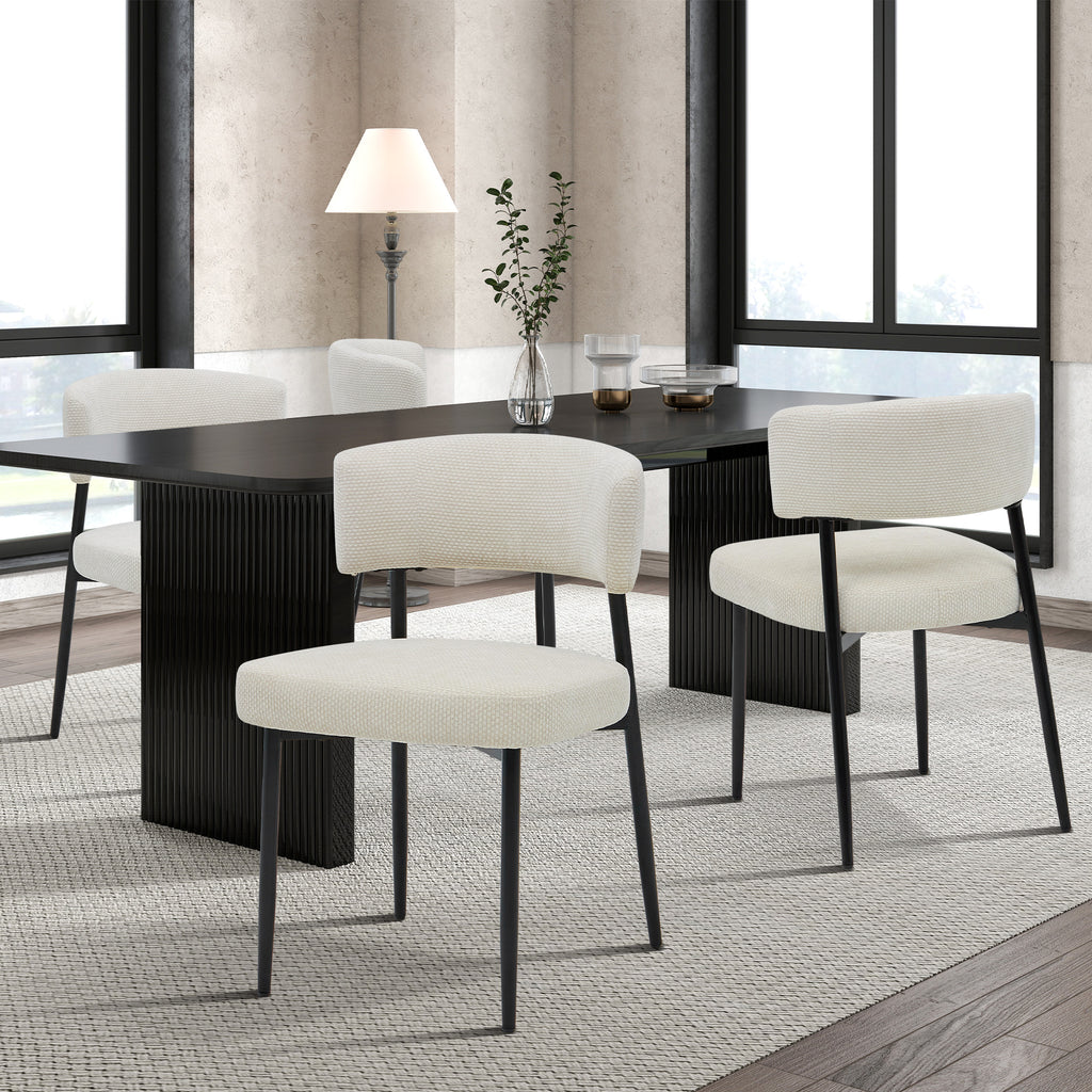 VANECL Set of 4 Modern Chenille Upholstered Dining Chairs, Ergonomic Curved Backrest Dining Chair with Heavy Duty Metal Frame for Dining Room Kitchen Cafe