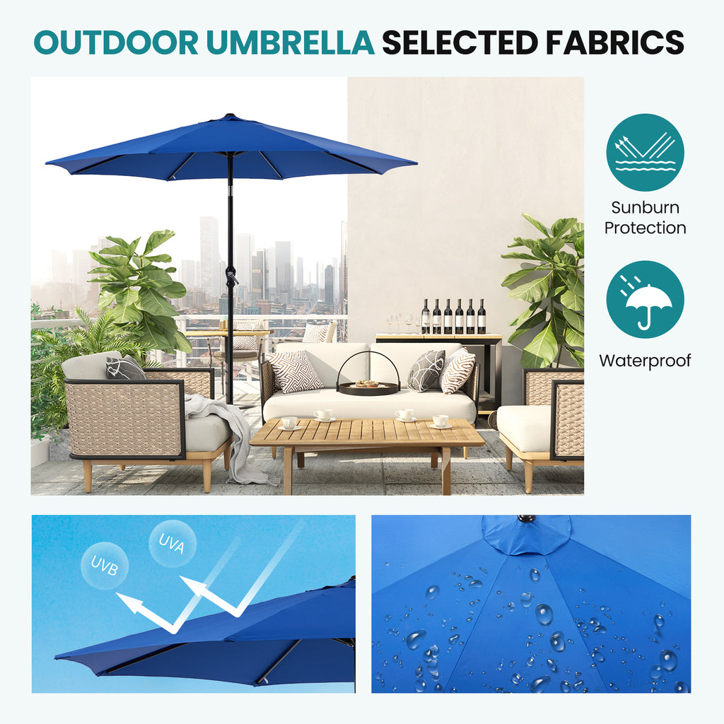 VANECL 9ft Outdoor Market Patio Umbrella with Crank & Push Button Tilt, 8 Aluminum Ribs Waterproof UV Protection Umbrella for Garden Backyard