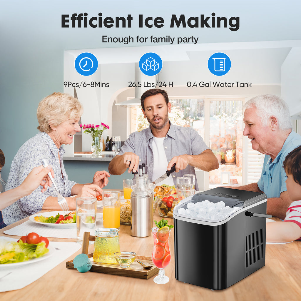VANECL Portable Countertop Bullet Ice Maker, Auto Self-Clean Ice Machine with Carry Handle, Removable Ice Basket & Ice Scoop for Home, RV, Bar, Camping Parties