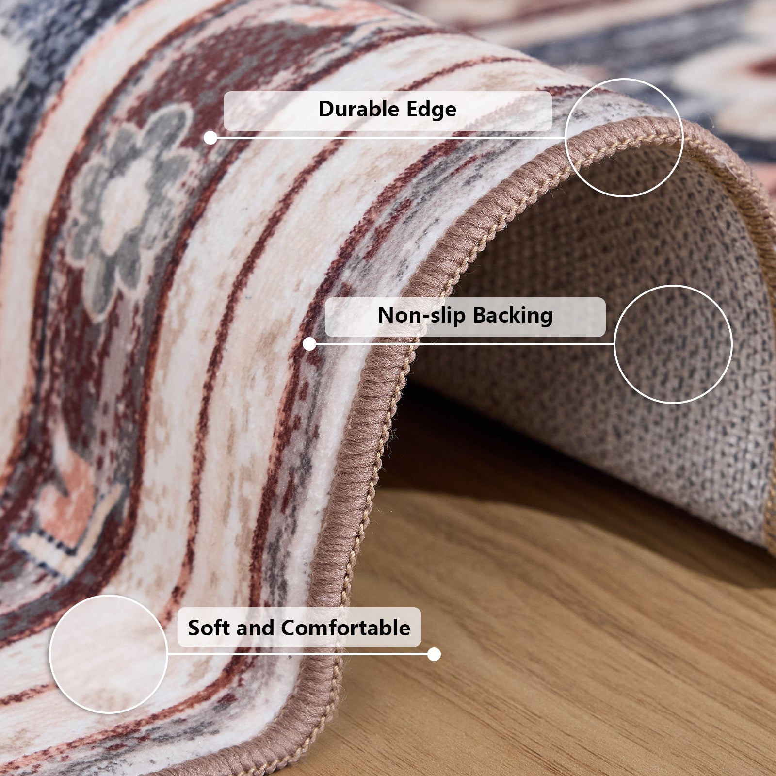 VANECL 8'x10' Nordic Style Polyester Area Rug, Anti-Stain Easy Care Silent Large Carpet, Low Pile Non Slip Floor Rug for Large Living Room Bedroom Home Decoration