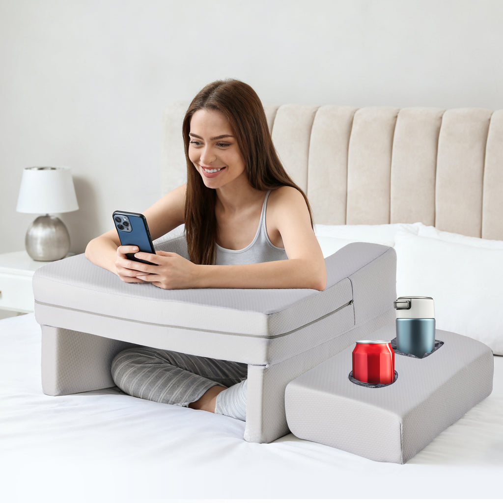 VANECL Rectangular Multi-Purpose Ergonomic Reading Pillow with Arm & Lumbar Support, Portable Bed Rest Cushion for Reading Gaming Working