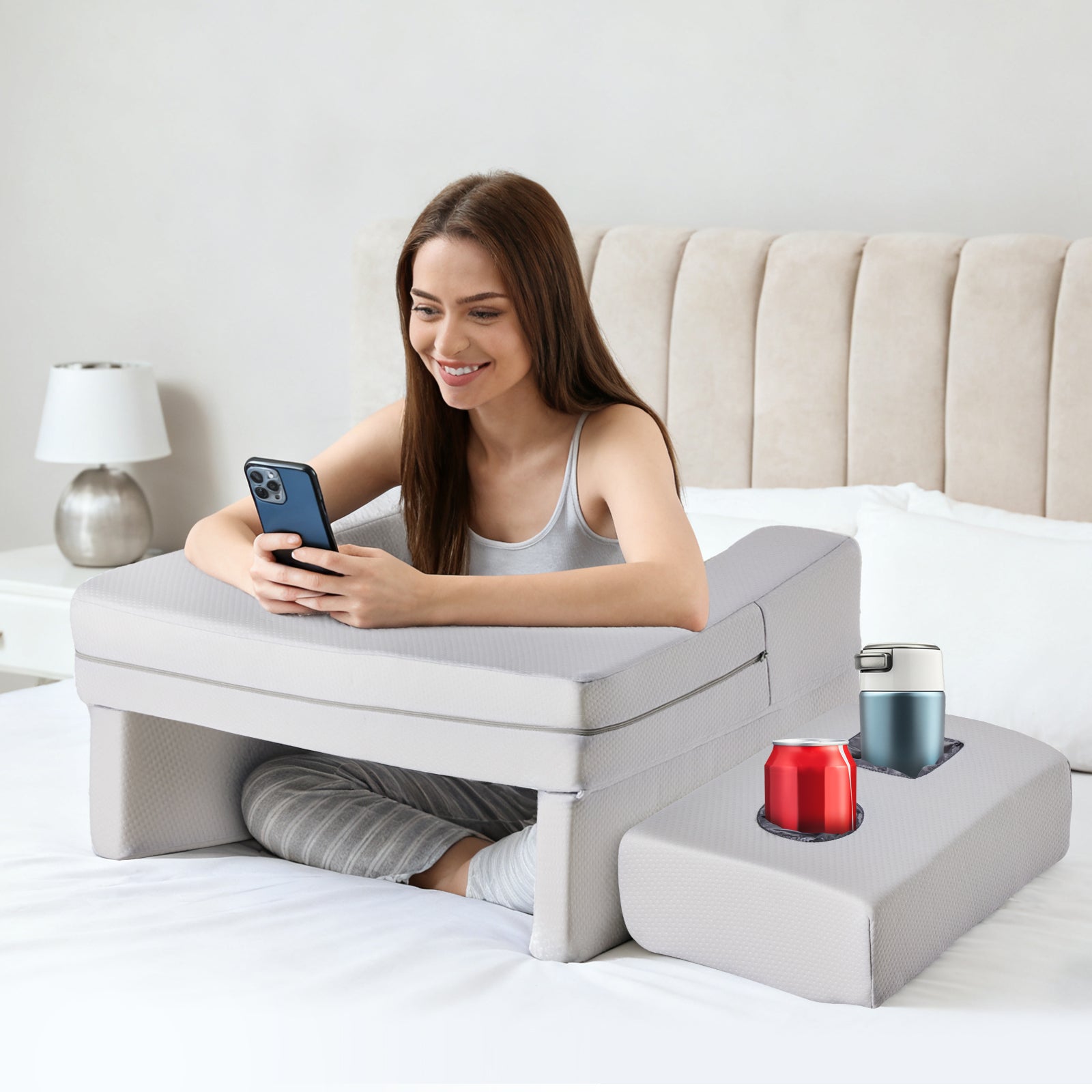 VANECL Rectangular Multi-Purpose Ergonomic Reading Pillow with Arm & Lumbar Support, Portable Bed Rest Cushion for Reading Gaming Working