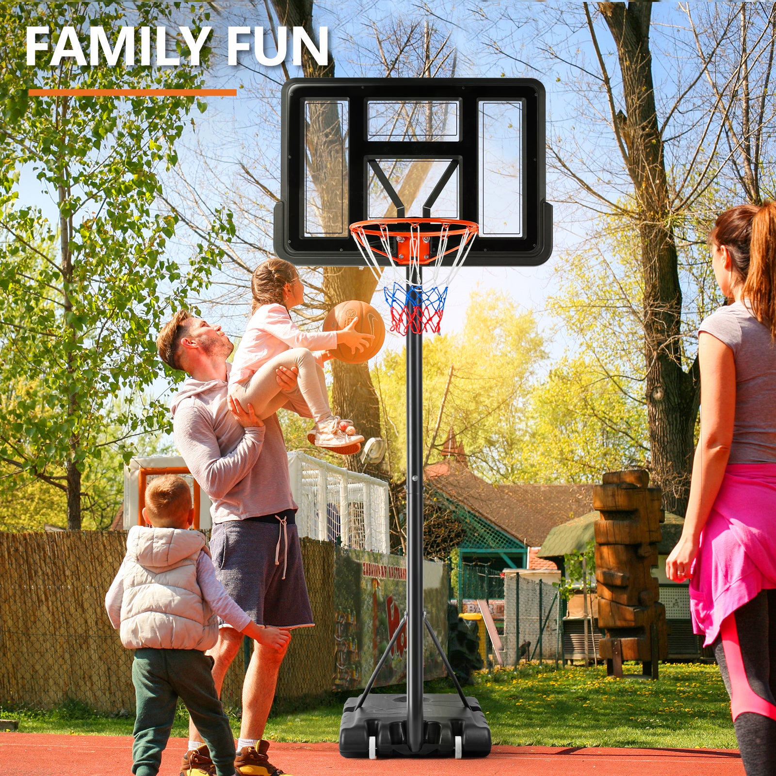 VANECL Portable Basketball Hoop System, 4.2-10FT Height Adjustable Basketball Goal with 44 Inch Shatterproof Backboard for Kids & Adults Outdoor Indoor Playing