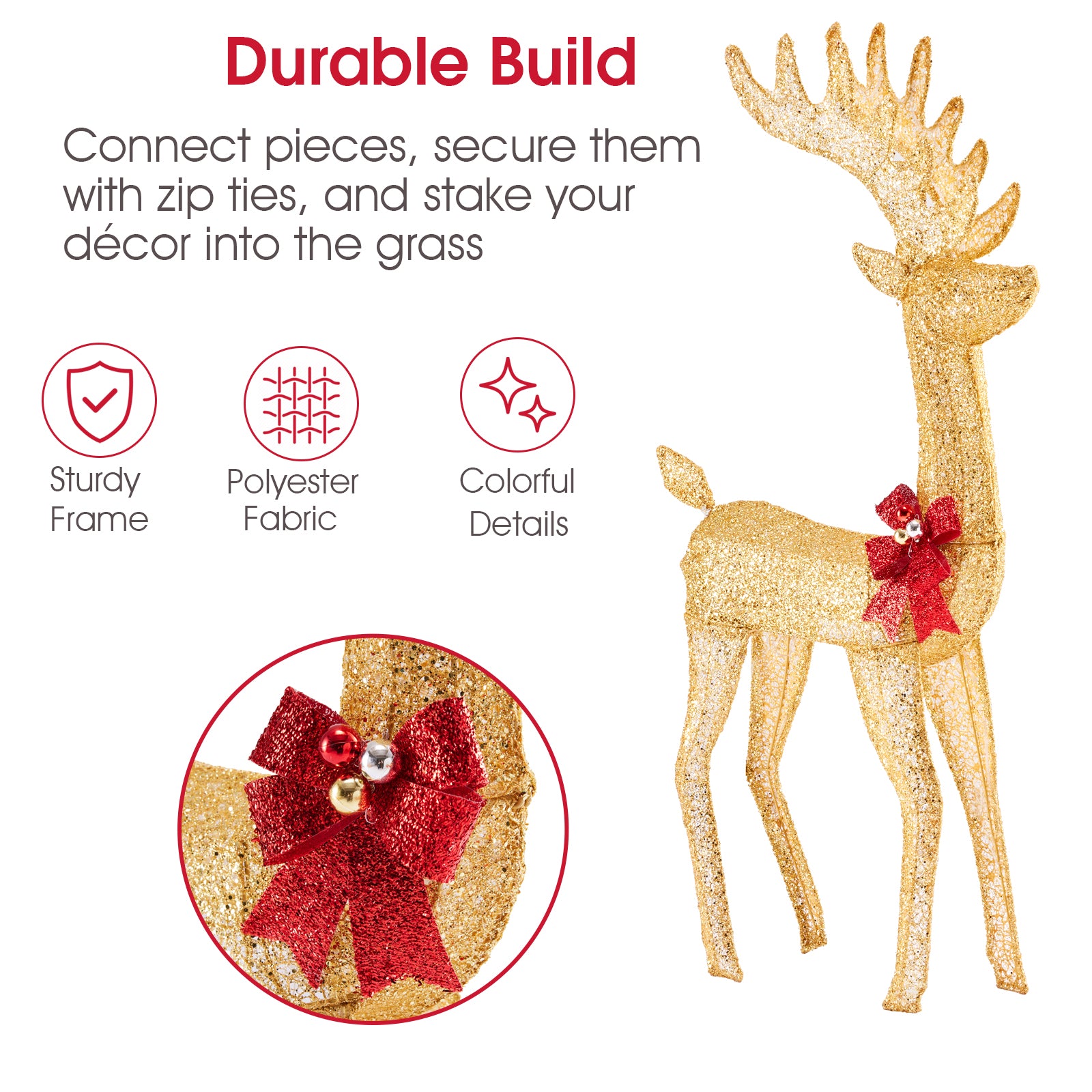 VANECL Christmas Reindeer Pulling Cart Yard Decoration with 180 Warm LED Lights, Indoor & Outdoor Metal Frame Holiday Ornament