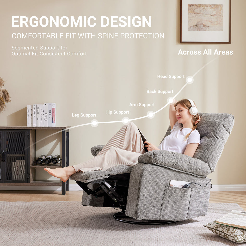 VANECL Swivel Rocker Recliner Chair with Vibration Massage & Lumbar Heating, Adjustable Rotating Lounge Sofa