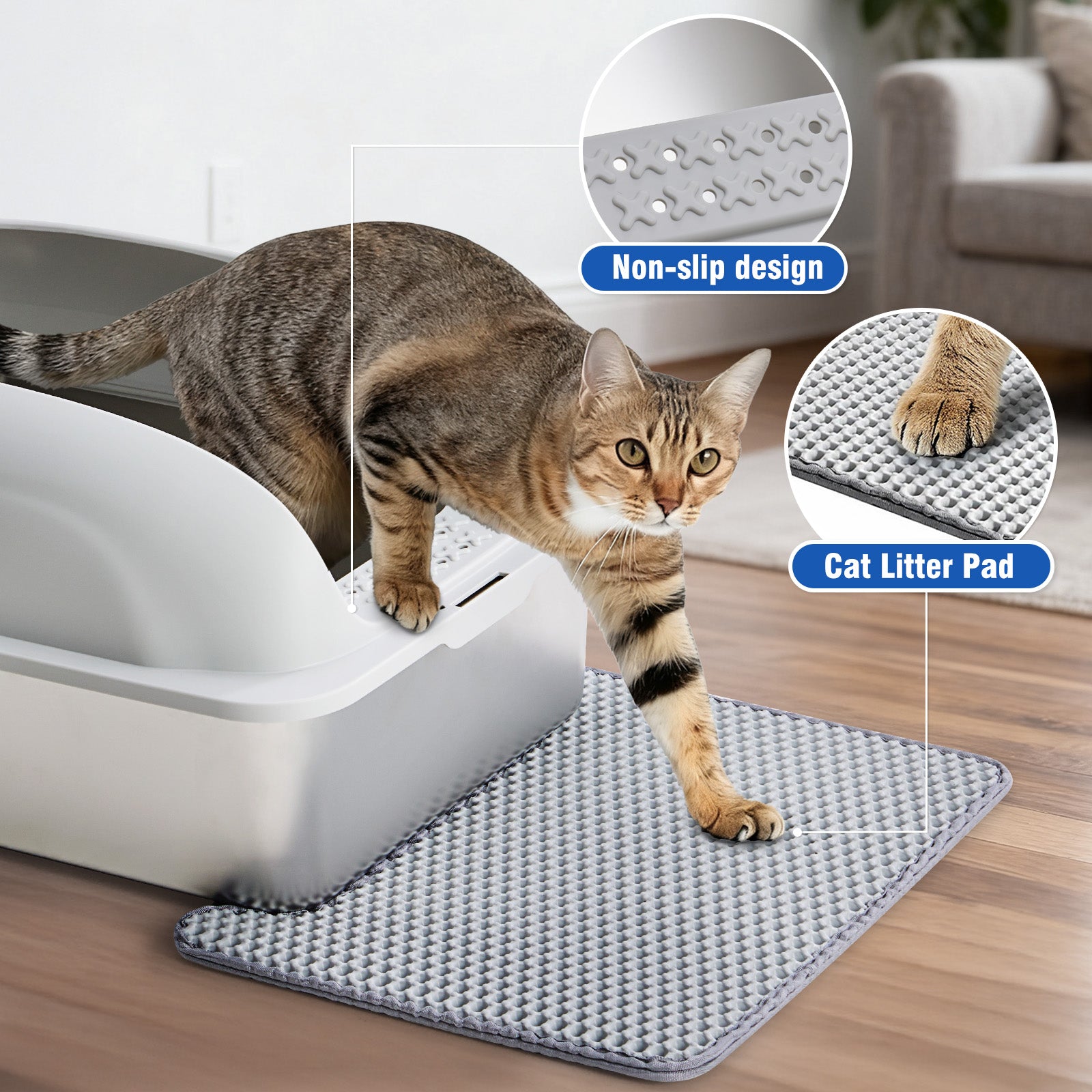 VANECL Covered Stainless Steel Cat Litter B0x with High Sides, Extra Large Metal Kitty Litter Pan with Free Litter Mat & Litter Scoop for Large Cats & Multi-Cat Homes