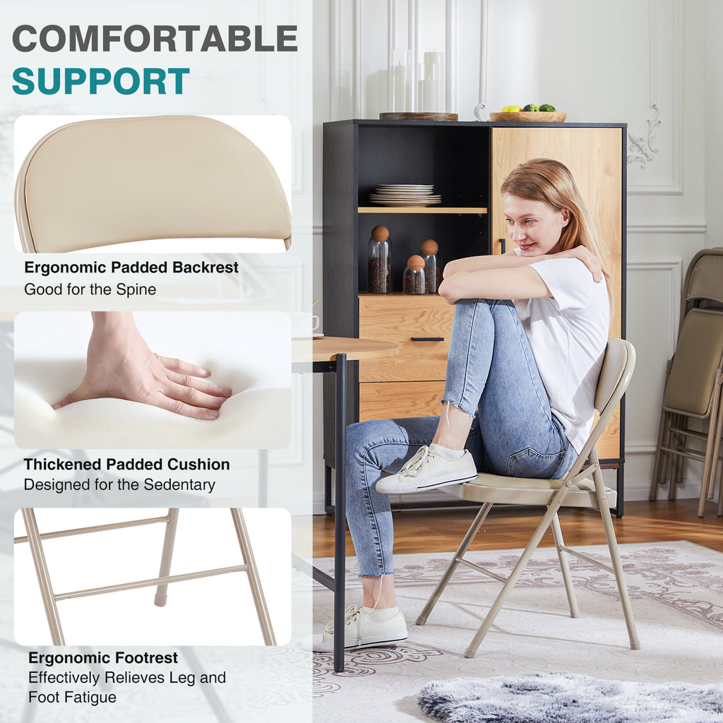 VANECL Black PU Leather Padded Folding Chair, Heavy Duty Metal Frame Foldable Seat for Indoor Outdoor Home Office Party Banquet