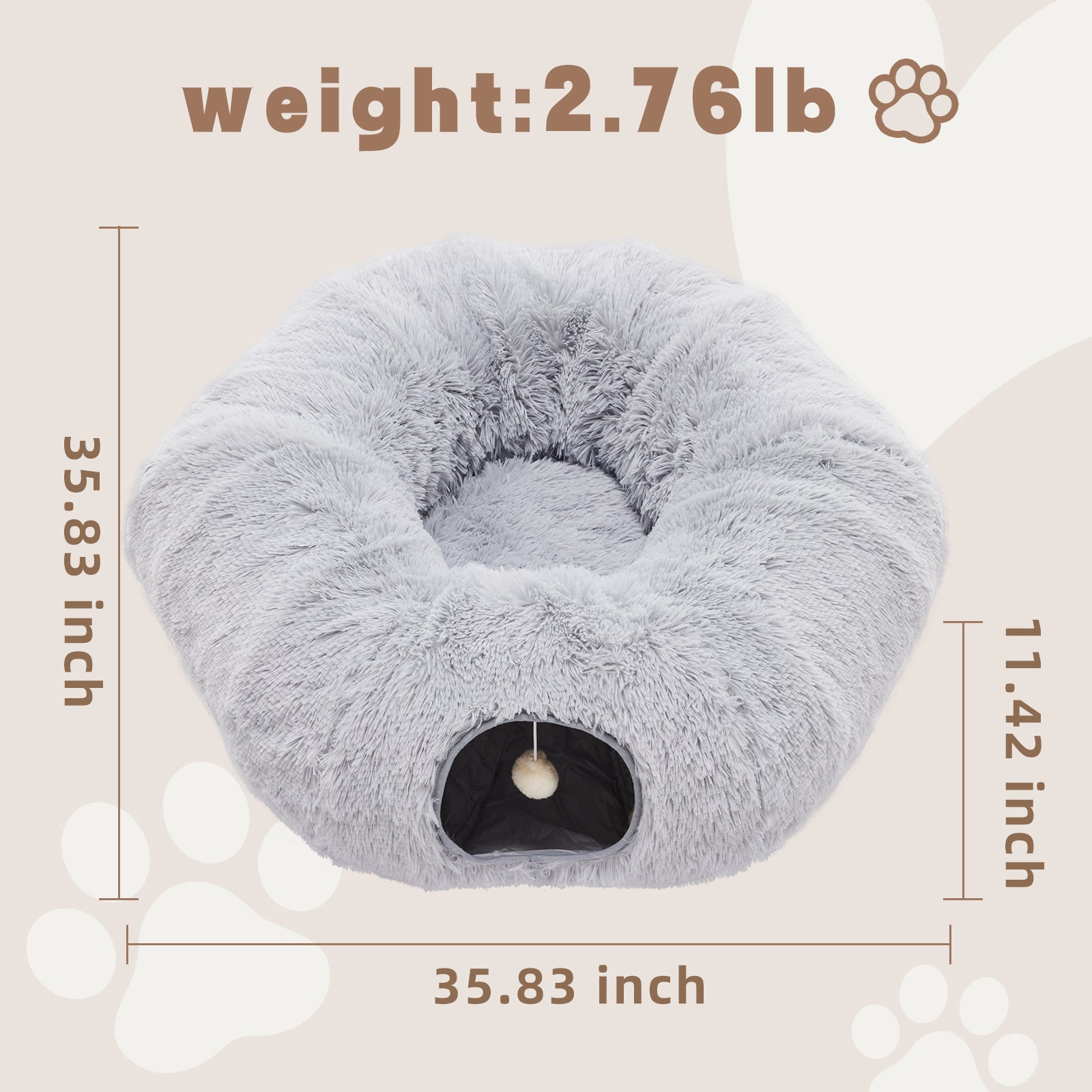 VANECL Donut Shaped Plush Cat Tunnel Bed, 2-In-1 PeekaB0o Cat Cave with Dual Entrances, Washable Round Play Tunnel for Indoor Cats, Kittens & Small Rabbits