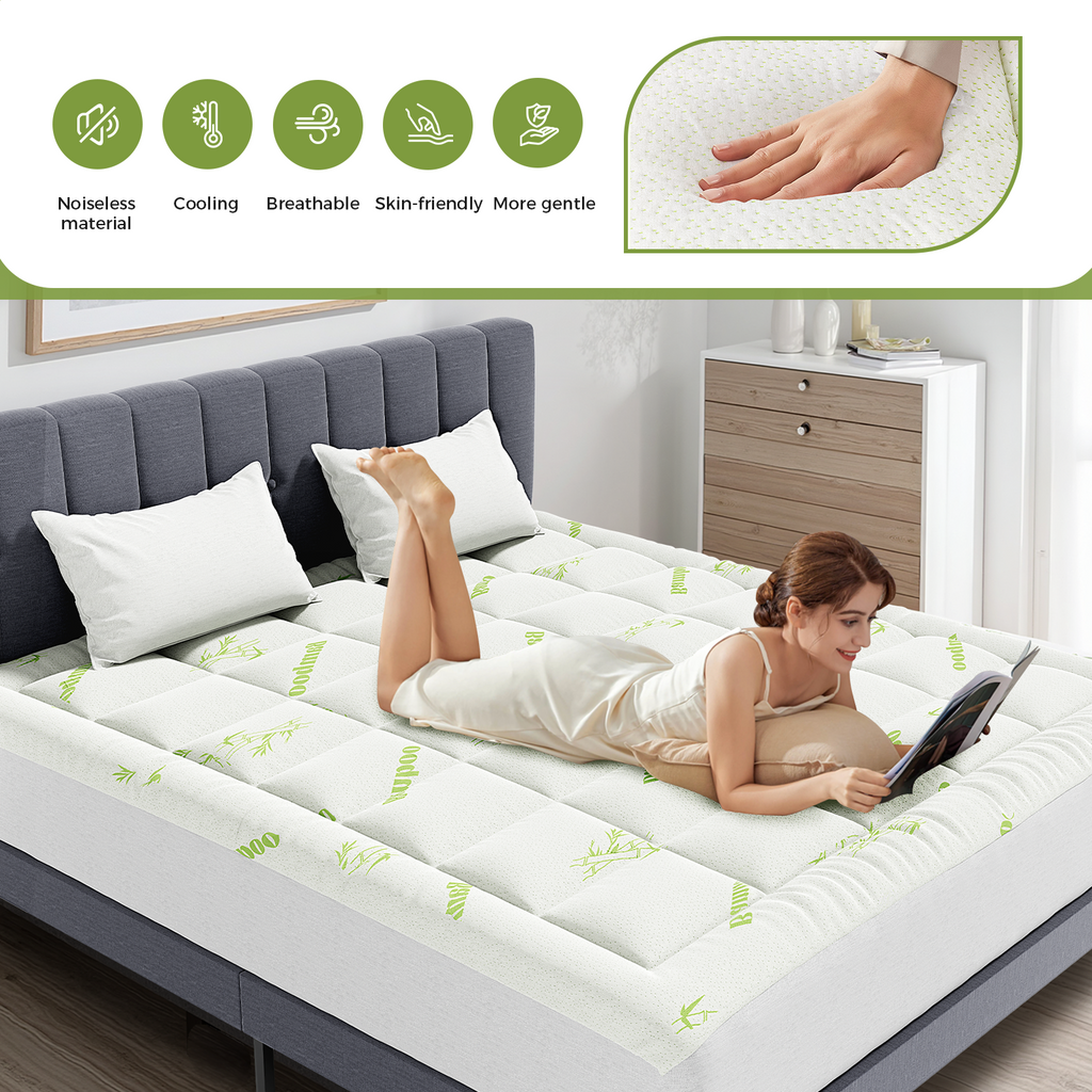 VANECL Full Size Bamboo Viscose Mattress Pad Protector, Thick Breathable Deep Pocket Cooling Mattress Cover Fits 8–16 Inch Mattress