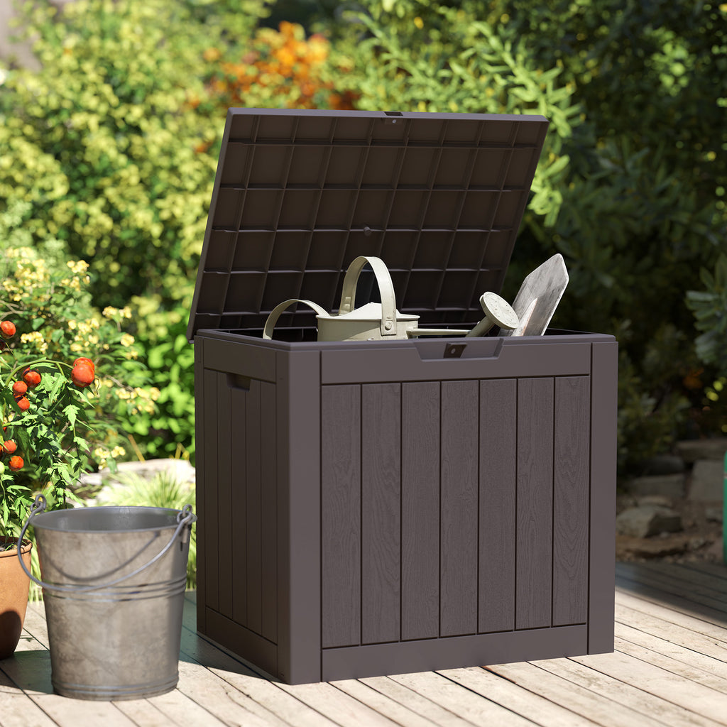VANECL 31 Gallon Resin Deck Storage B0x, Weatherproof Lockable Outdoor Container for Patio Tools Cushions Package Delivery, Supports 170Lbs as Bench Side Table
