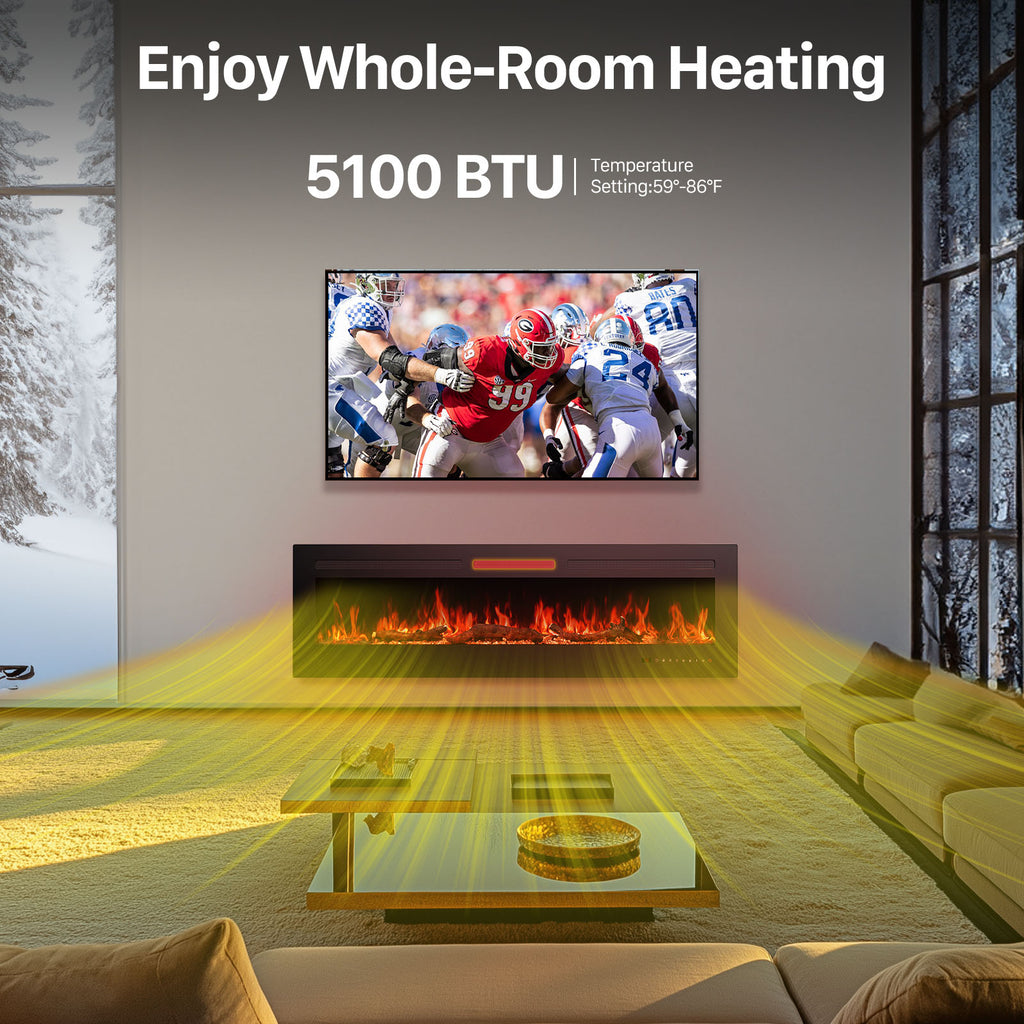 VANECL 60 Inch 3-in-1 Electric Fireplace Heater, 750W/1500W Wall Mount Recessed Freestanding Fireplace Insert with Remote Control & Multi-Color Flame Effect