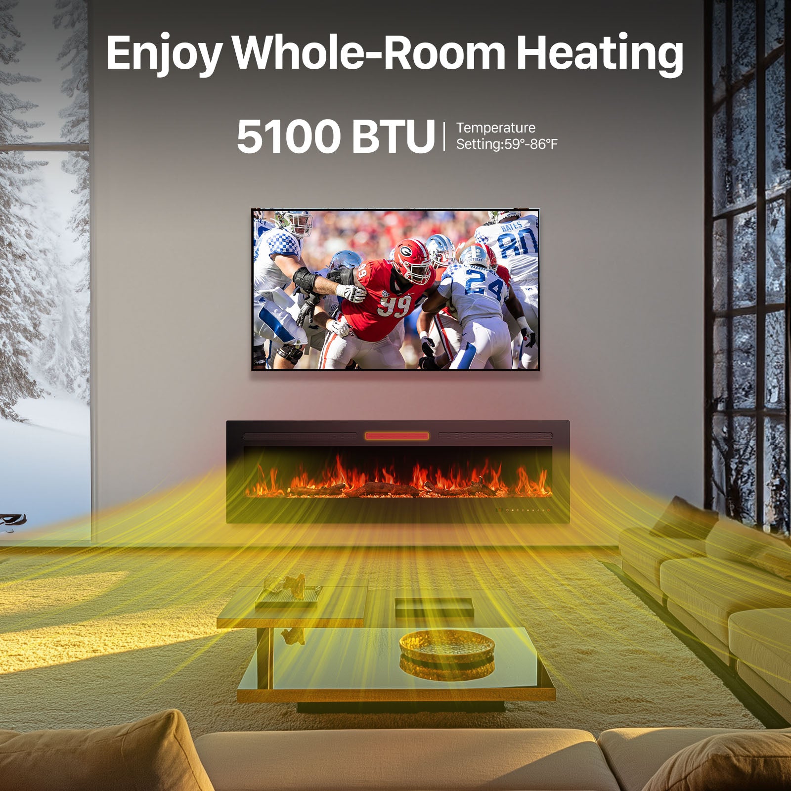 VANECL 60 Inch 3-in-1 Electric Fireplace Heater, 750W/1500W Wall Mount Recessed Freestanding Fireplace Insert with Remote Control & Multi-Color Flame Effect