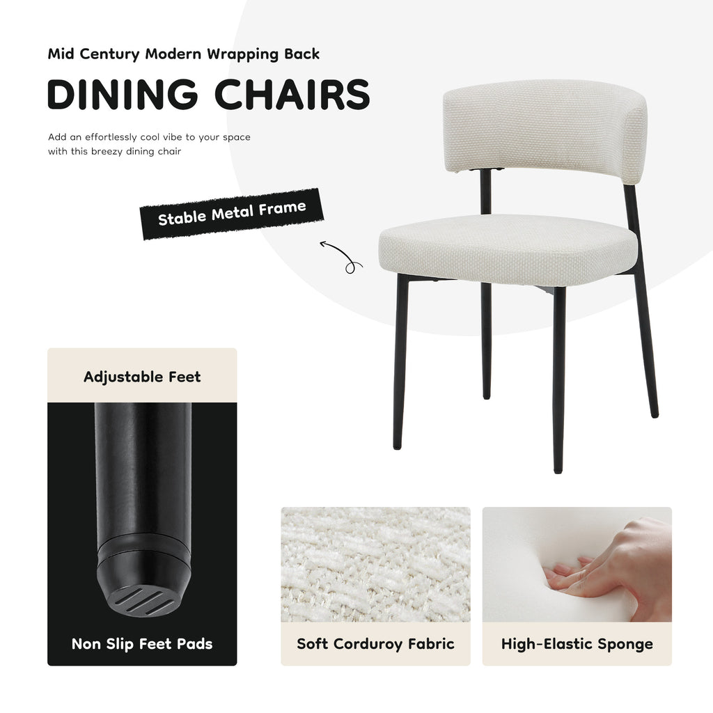 VANECL Set of 4 Modern Chenille Upholstered Dining Chairs, Ergonomic Curved Backrest Dining Chair with Heavy Duty Metal Frame for Dining Room Kitchen Cafe
