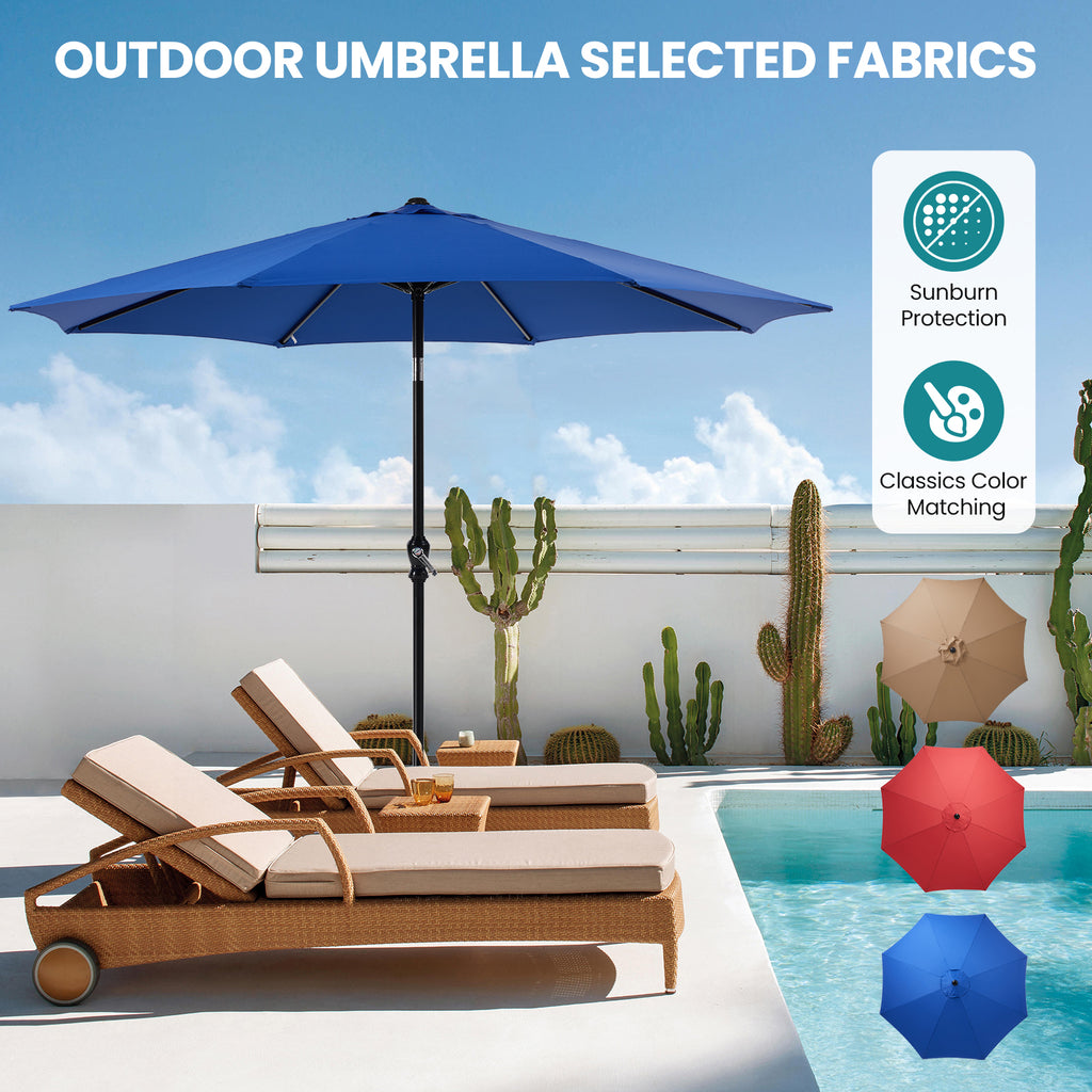 VANECL 9ft Outdoor Market Patio Umbrella with Crank & Push Button Tilt, 8 Aluminum Ribs Waterproof UV Protection Umbrella for Garden Backyard