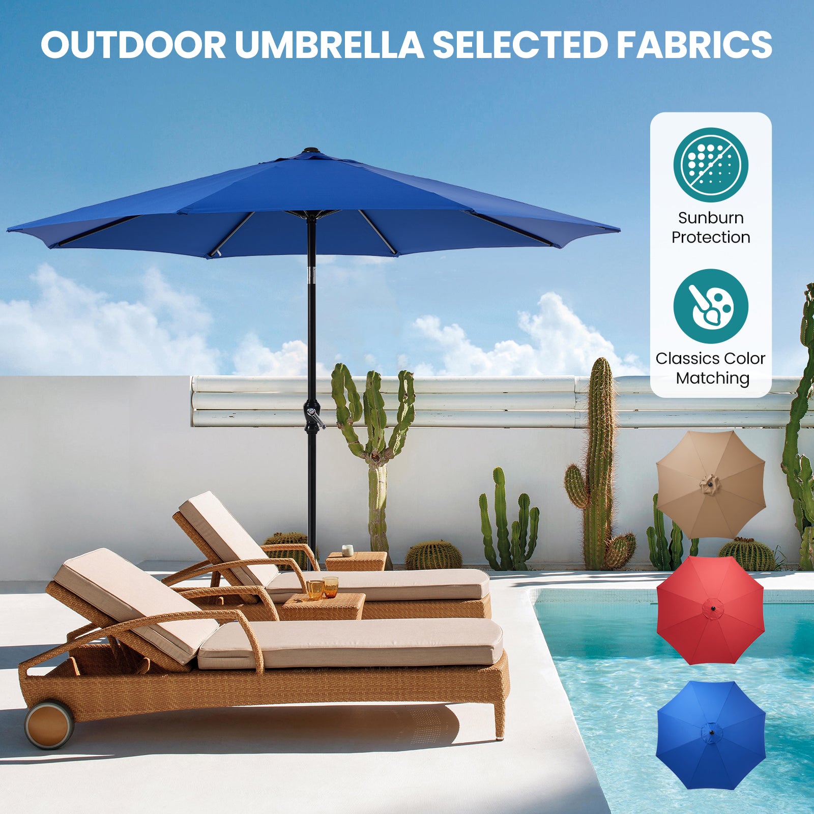 VANECL 9ft Outdoor Market Patio Umbrella with Crank & Push Button Tilt, 8 Aluminum Ribs Waterproof UV Protection Umbrella for Garden Backyard