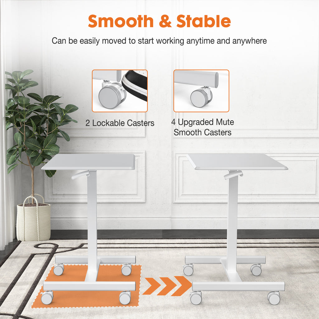 VANECL Height Adjustable Mobile Rolling Laptop Desk with Gas Spring, Wheeled Overbed Computer Cart for Home Office Classroom