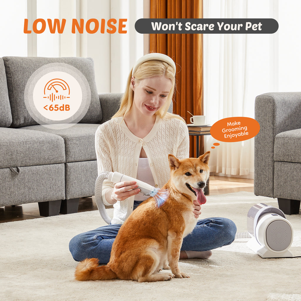 VANECL Cordless Pet Grooming Clipper Kit with 2.5L Dust Cup, 3 Adjustable Suction Modes & 5-in-1 Grooming Tools, Low Noise Vacuum Pet Hair Trimmer