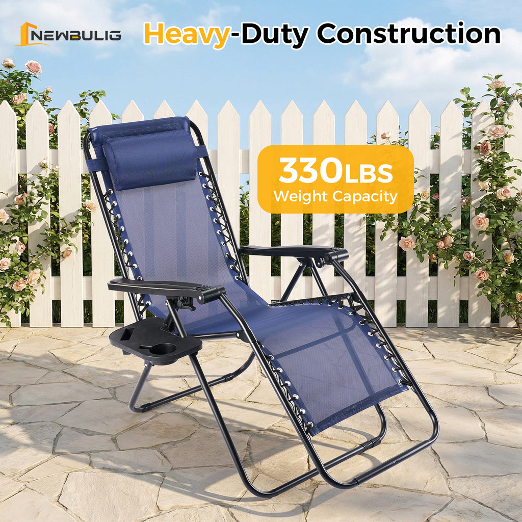 VANECL 2 Pack Zero Gravity Patio Recliner Chairs, Foldable Outdoor Lounge Chairs with Pillow, Detachable Cup Holder Tray for Beach Pool Lawn