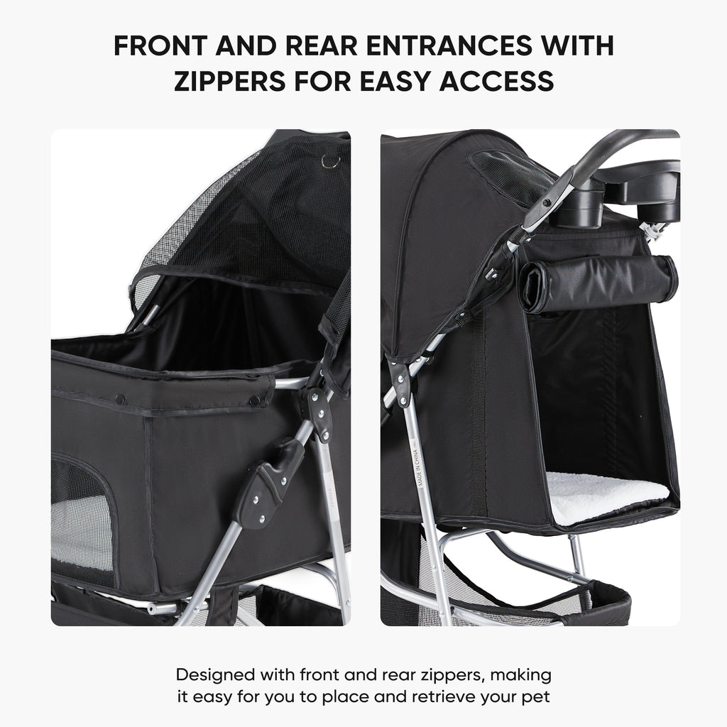 VANECL Foldable Lightweight Pet Stroller for Small Medium Dogs & Cats, Durable Walking Carrier Stroller with Bottom Storage Basket