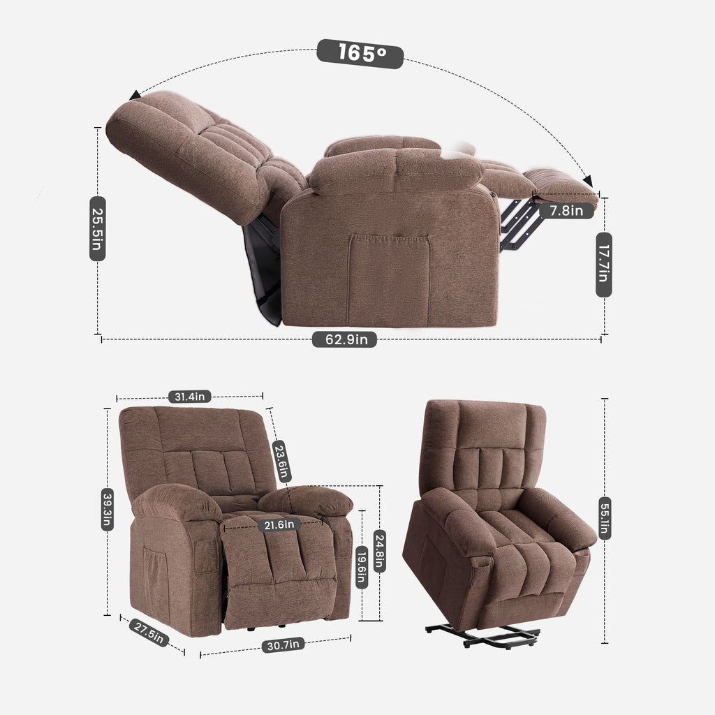 VANECL Adjustable Massage Recliner Single Sofa Chair with Heating & Side Storage, Fabric Reclining Lounge for Living Room Bedroom