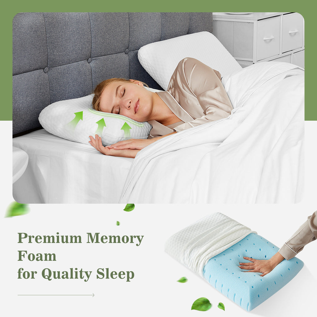 VANECL 2 Pack Ergonomic Contour Memory Foam Cervical Pillows, Washable Removable Cover Odorless Neck Support Pillow for All Sleep Positions