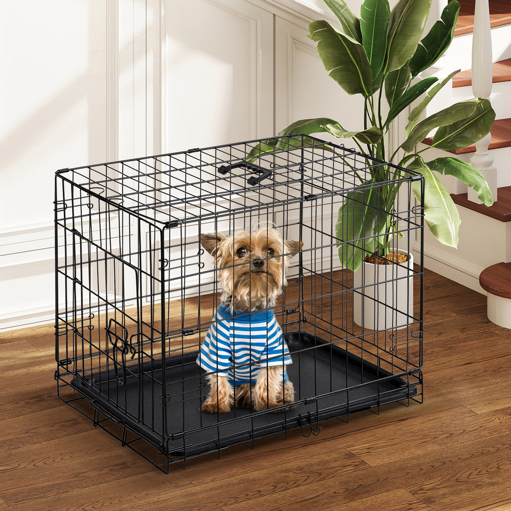 VANECL 24 Inch Single Door Metal Dog Crate, Collapsible Pet Kennel with Secure Lock & Removable Clean Tray for Small Medium Puppy