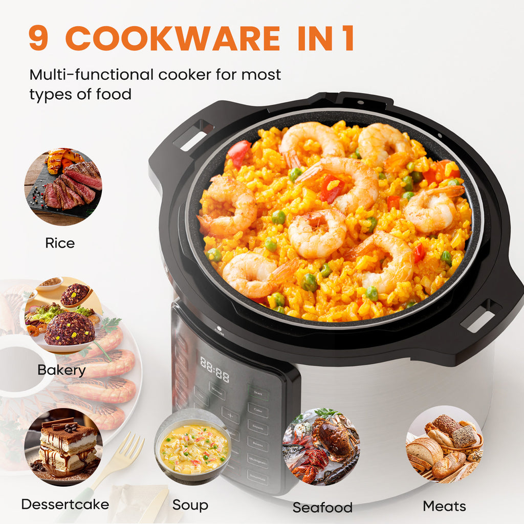VANECL 9-in-1 Multi-Functional Electric Pressure Cooker, 12 Preset Menu Smart Rice Slow Cooker with Ceramic Inner Pot & Delay Start Function