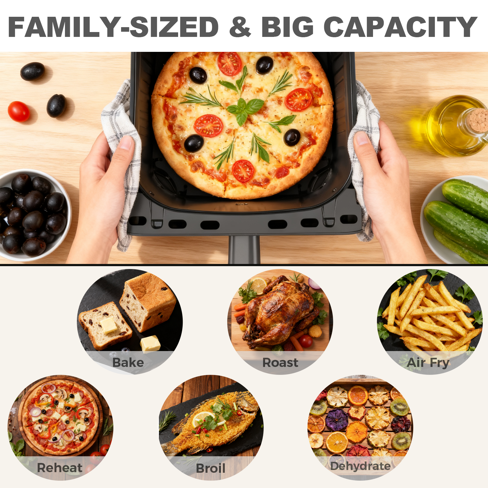 VANECL 7.5QT Air Fryer with Visible Window, Digital Touch Screen Large Family Air Fryer, Non-Stick Dishwasher Safe Basket Oil-Less Healthy Fryer for Home Cooking