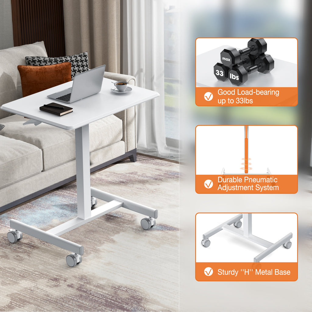 VANECL Height Adjustable Mobile Rolling Laptop Desk with Gas Spring, Wheeled Overbed Computer Cart for Home Office Classroom