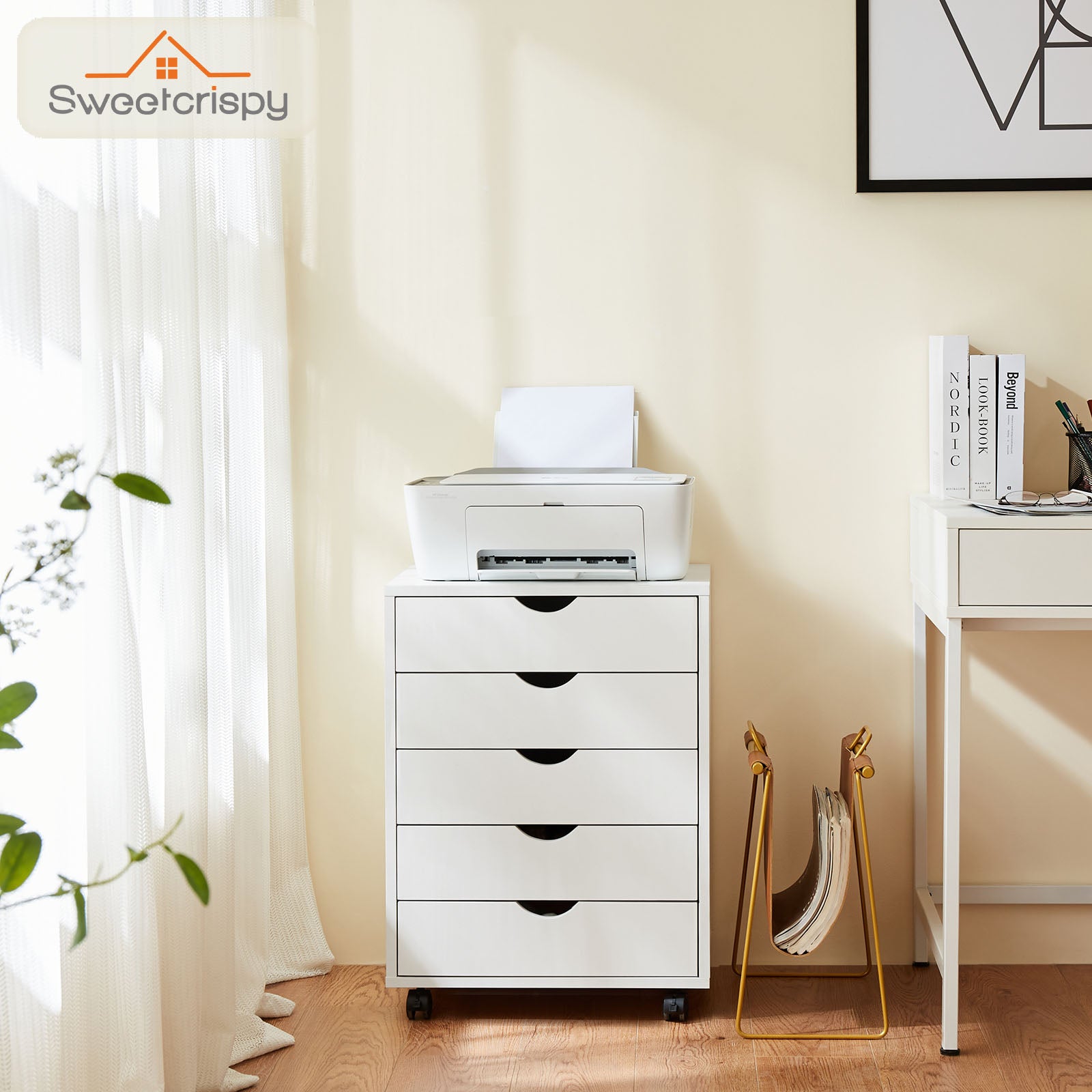 VANECL 5-Drawer Mobile Storage Dresser Cabinet with Lockable Casters, Rolling Organizer Chest for Bedroom Office Home