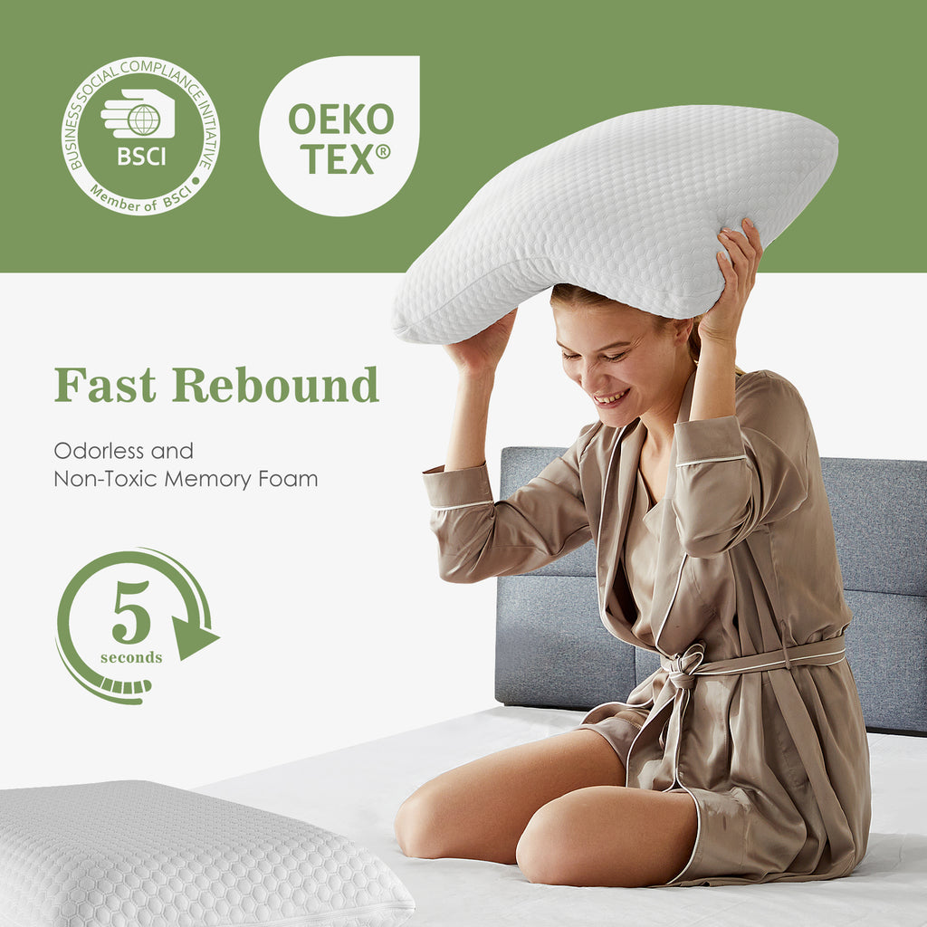 VANECL 2 Pack Ergonomic Contour Memory Foam Cervical Pillows, Washable Removable Cover Odorless Neck Support Pillow for All Sleep Positions