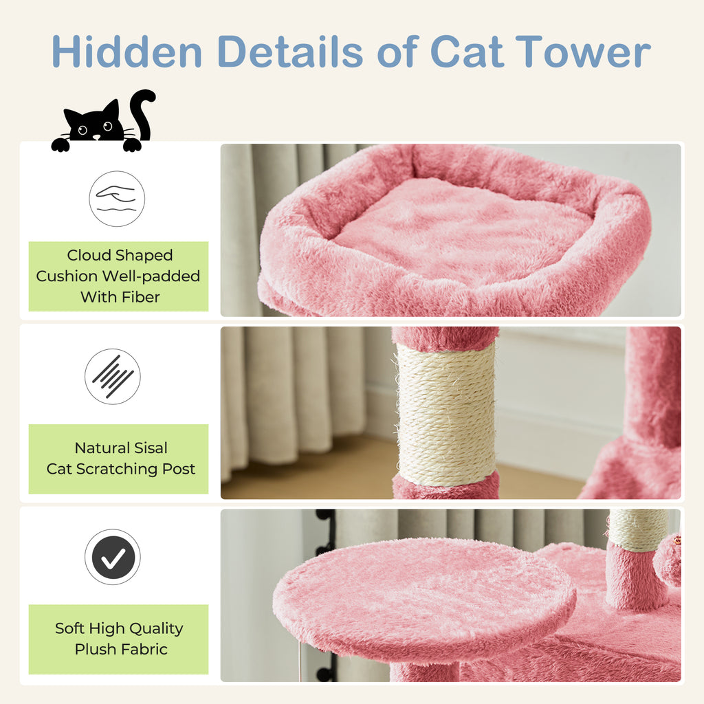 VANECL 44 Inch Multi-Level Cat Tree Tower, Sisal Scratching Posts with Hammock Extended Platform & Cat Condo for Multiple Indoor Cats