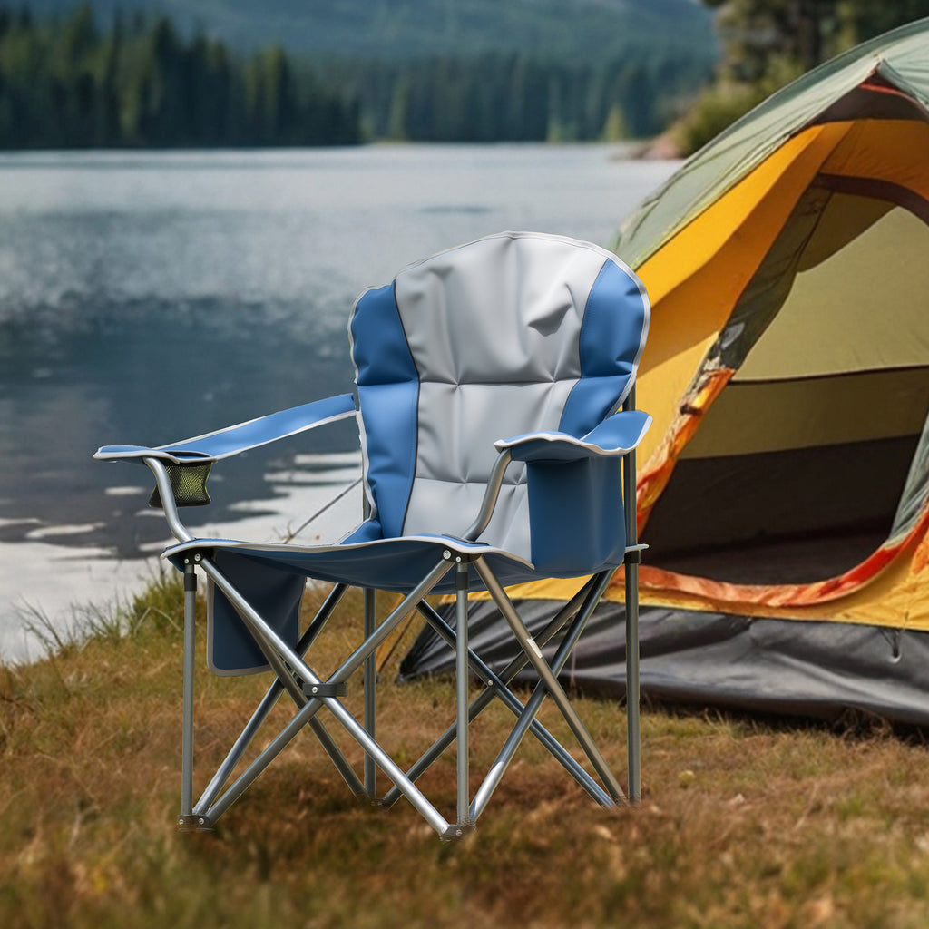 VANECL Oversized Folding Camping Chair, Heavy Duty 500 LBS Steel Frame Padded Outdoor Chair with Cup Holder, Side Storage & Built-in Cooler Bag for Fishing Picnic Concert