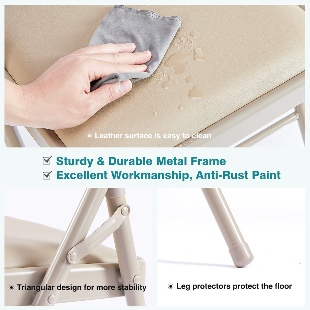 VANECL Black PU Leather Padded Folding Chair, Heavy Duty Metal Frame Foldable Seat for Indoor Outdoor Home Office Party Banquet
