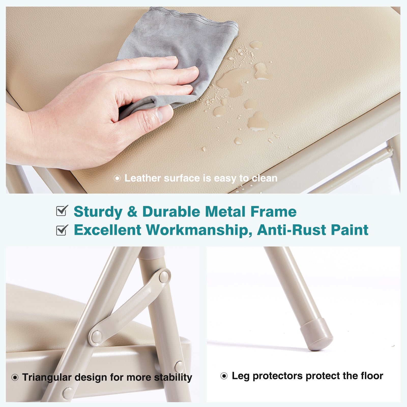 VANECL Black PU Leather Padded Folding Chair, Heavy Duty Metal Frame Foldable Seat for Indoor Outdoor Home Office Party Banquet