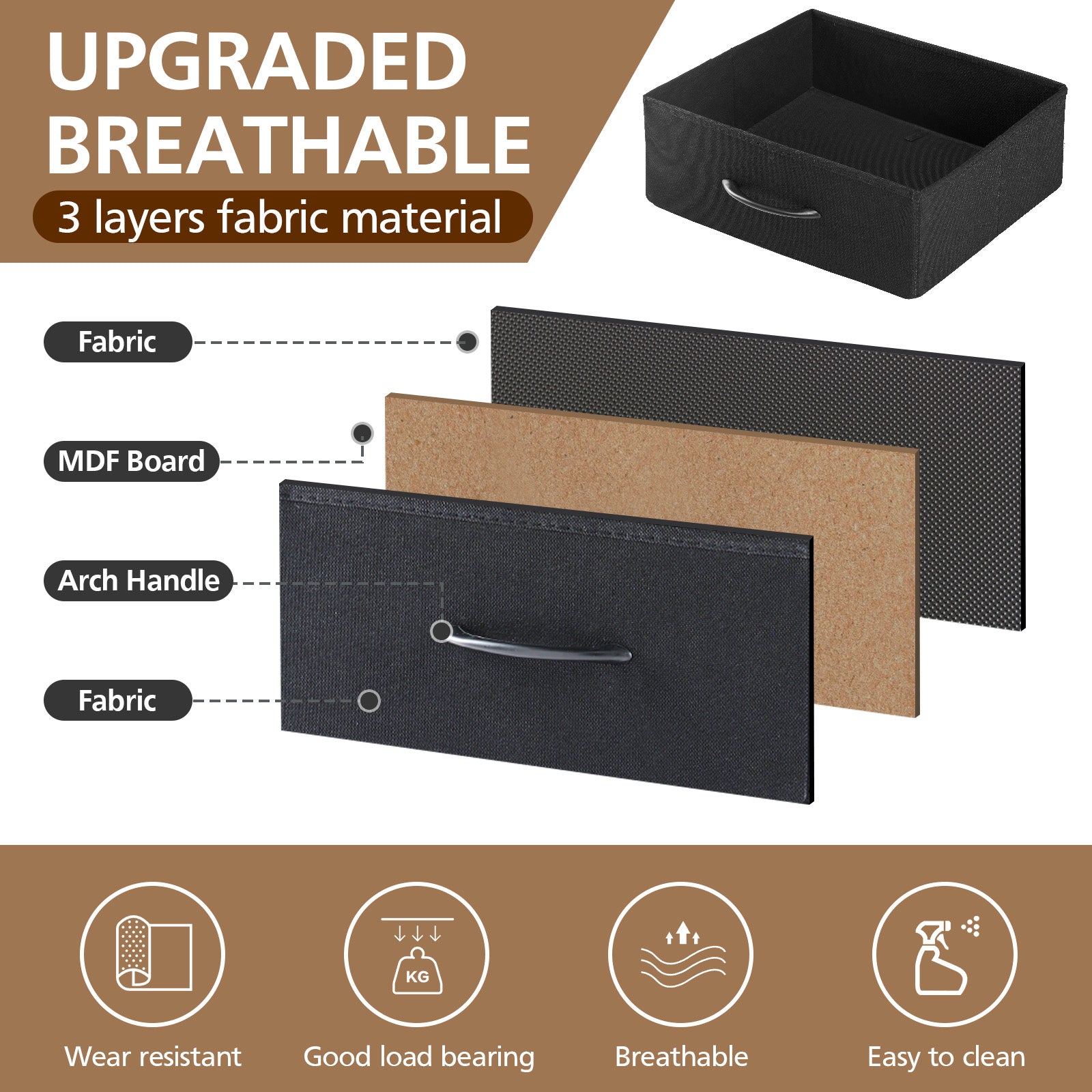 VANECL Nightstand with Charging Station & RGB LED Lights, Bedside End Table with 5 Fabric Drawers, USB Type-C Power Outlet for Bedroom