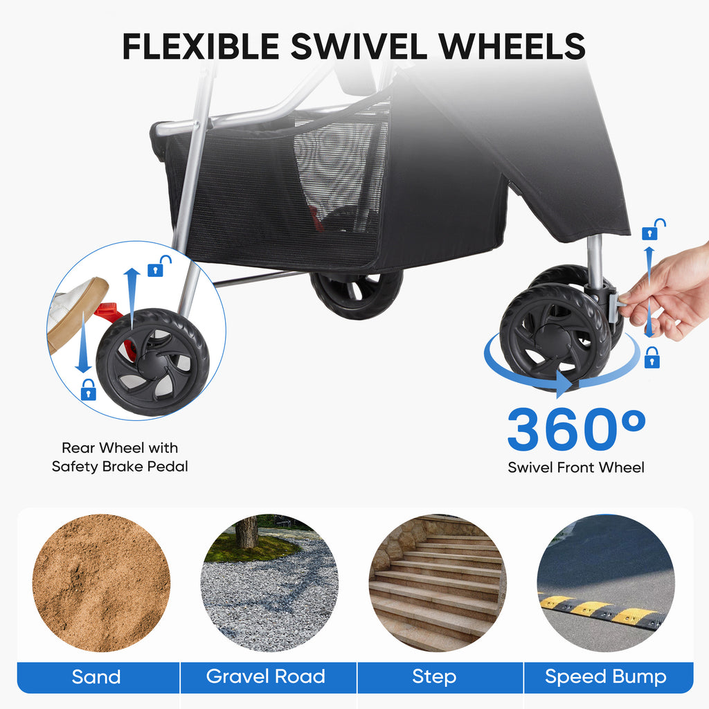 VANECL Foldable Lightweight Pet Stroller for Small Medium Dogs & Cats, Durable Walking Carrier Stroller with Bottom Storage Basket