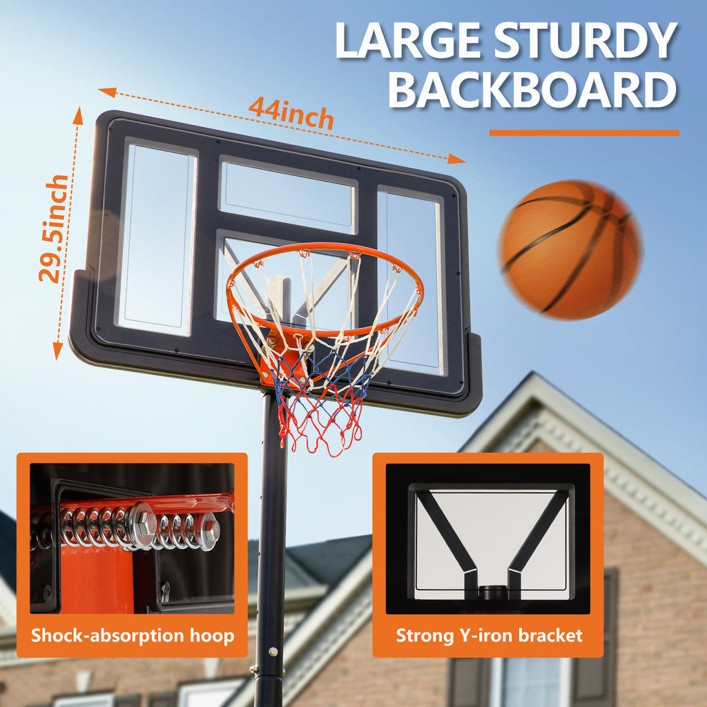 VANECL Portable Basketball Hoop System, 4.2-10FT Height Adjustable Basketball Goal with 44 Inch Shatterproof Backboard for Kids & Adults Outdoor Indoor Playing