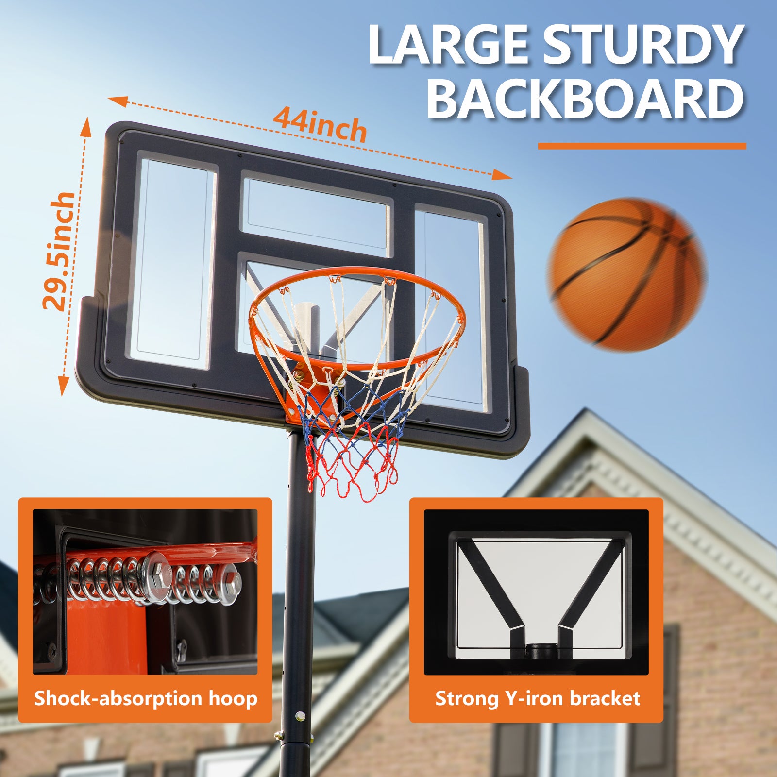 VANECL Portable Basketball Hoop System, 4.2-10FT Height Adjustable Basketball Goal with 44 Inch Shatterproof Backboard for Kids & Adults Outdoor Indoor Playing