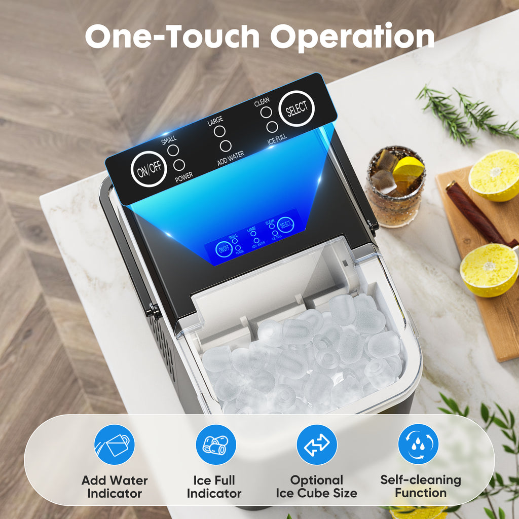 VANECL Portable Countertop Bullet Ice Maker, Auto Self-Clean Ice Machine with Carry Handle, Removable Ice Basket & Ice Scoop for Home, RV, Bar, Camping Parties