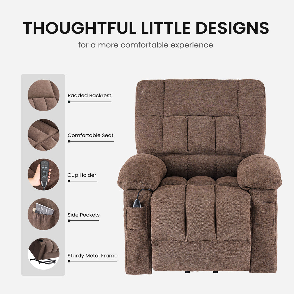 VANECL Adjustable Massage Recliner Single Sofa Chair with Heating & Side Storage, Fabric Reclining Lounge for Living Room Bedroom