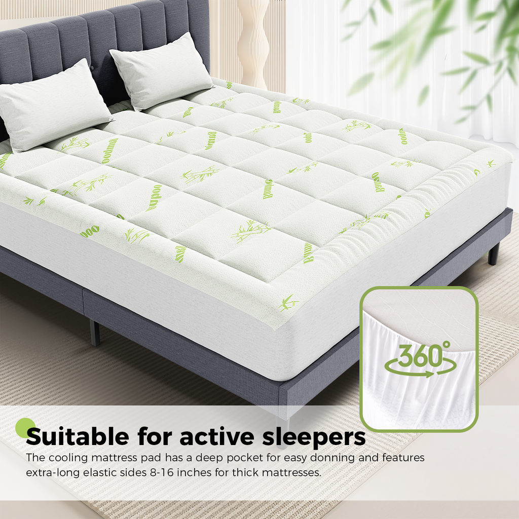 VANECL Full Size Bamboo Viscose Mattress Pad Protector, Thick Breathable Deep Pocket Cooling Mattress Cover Fits 8–16 Inch Mattress