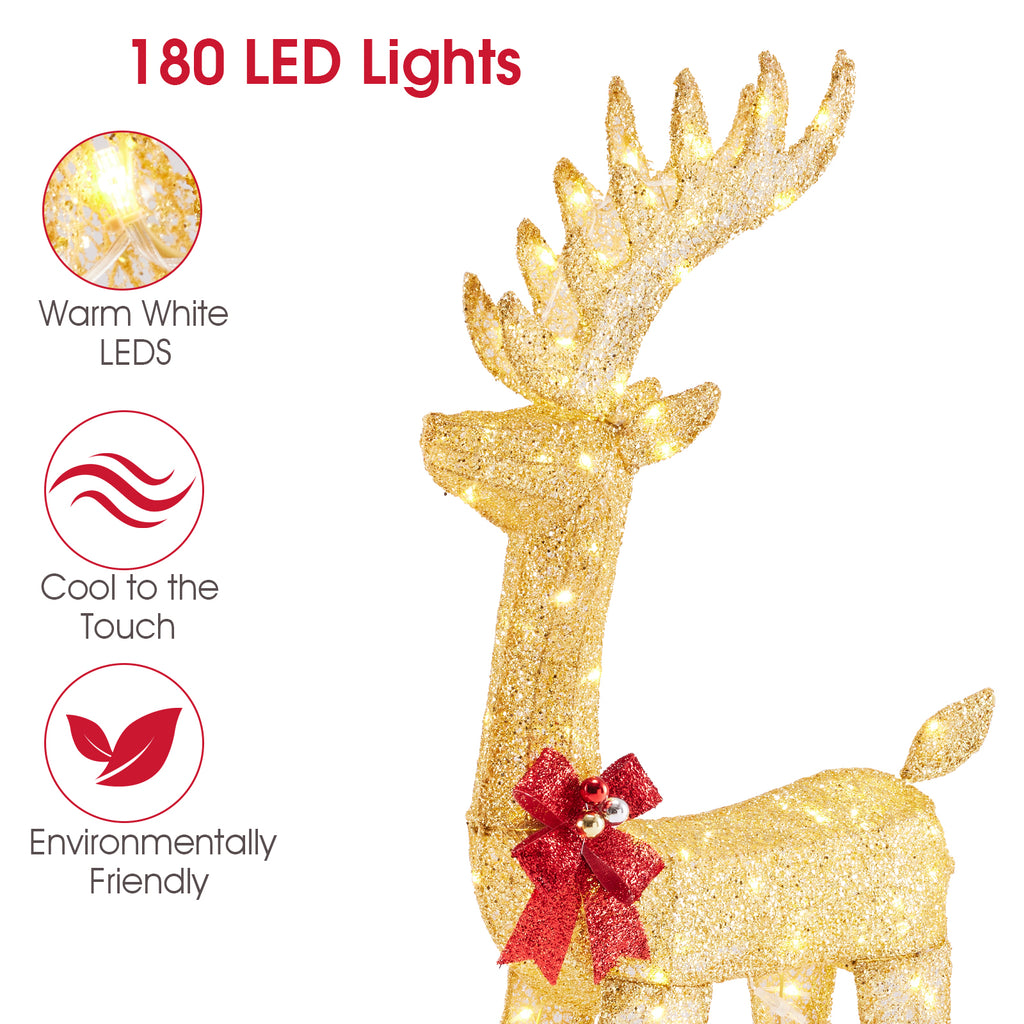 VANECL Christmas Reindeer Pulling Cart Yard Decoration with 180 Warm LED Lights, Indoor & Outdoor Metal Frame Holiday Ornament