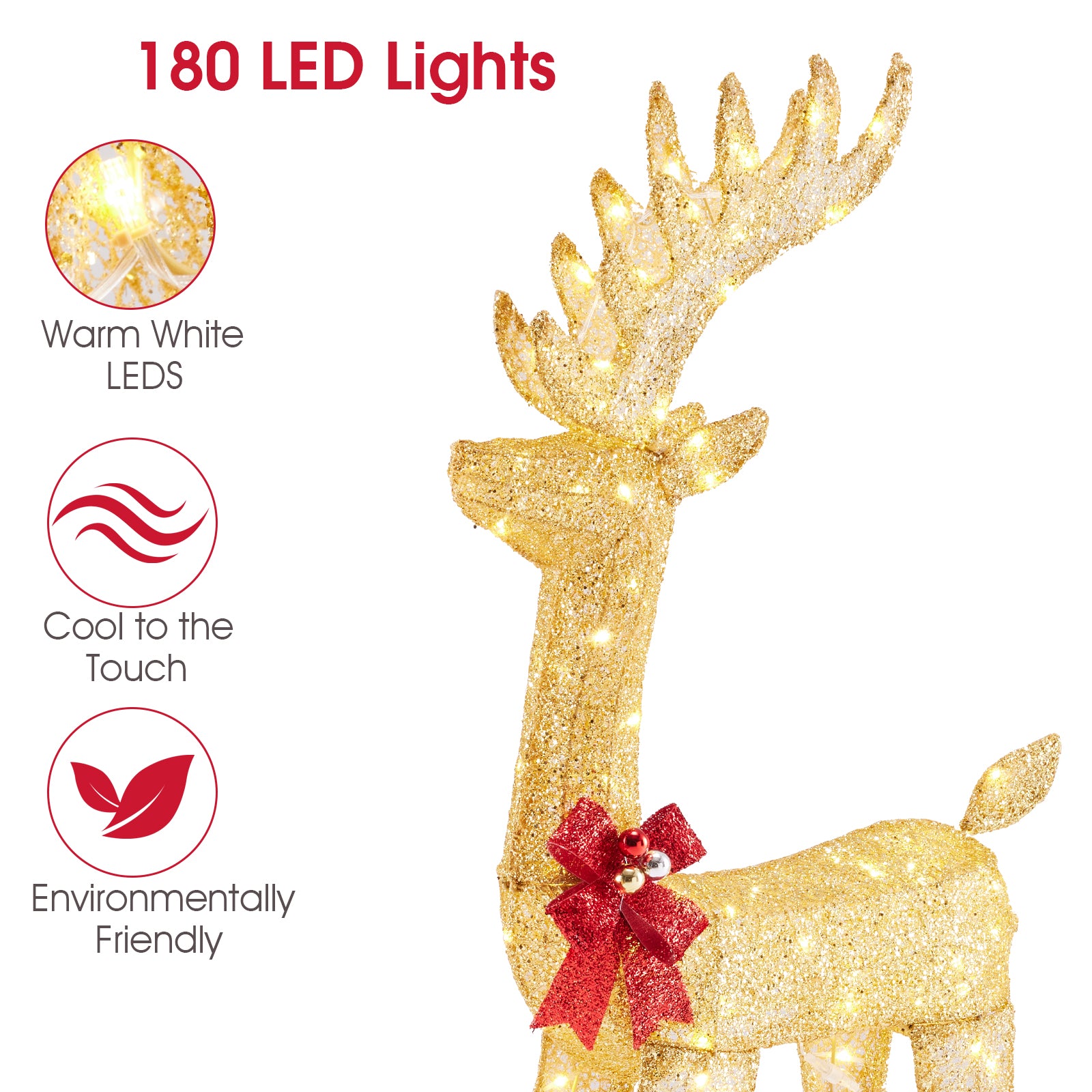 VANECL Christmas Reindeer Pulling Cart Yard Decoration with 180 Warm LED Lights, Indoor & Outdoor Metal Frame Holiday Ornament
