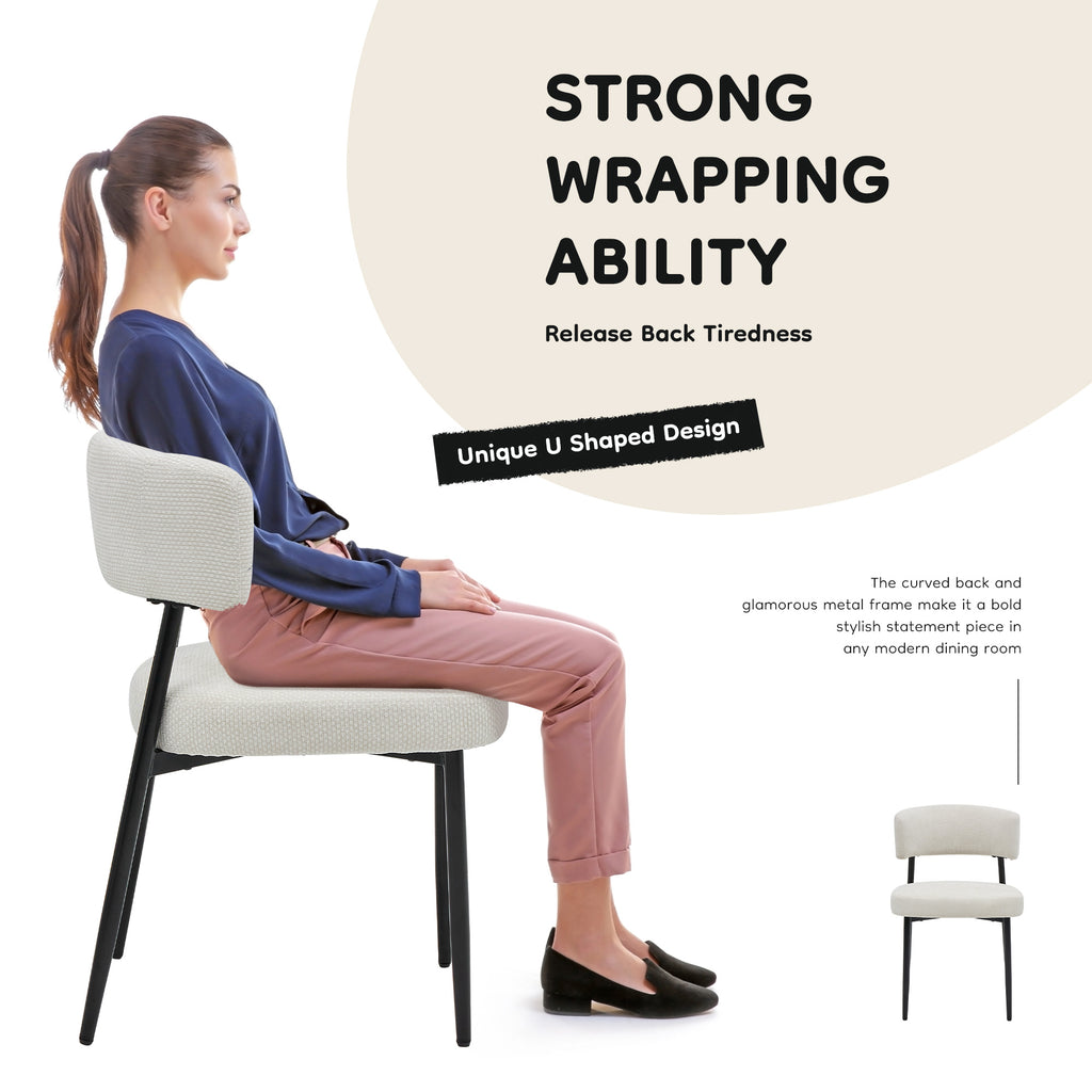 VANECL Set of 4 Modern Chenille Upholstered Dining Chairs, Ergonomic Curved Backrest Dining Chair with Heavy Duty Metal Frame for Dining Room Kitchen Cafe