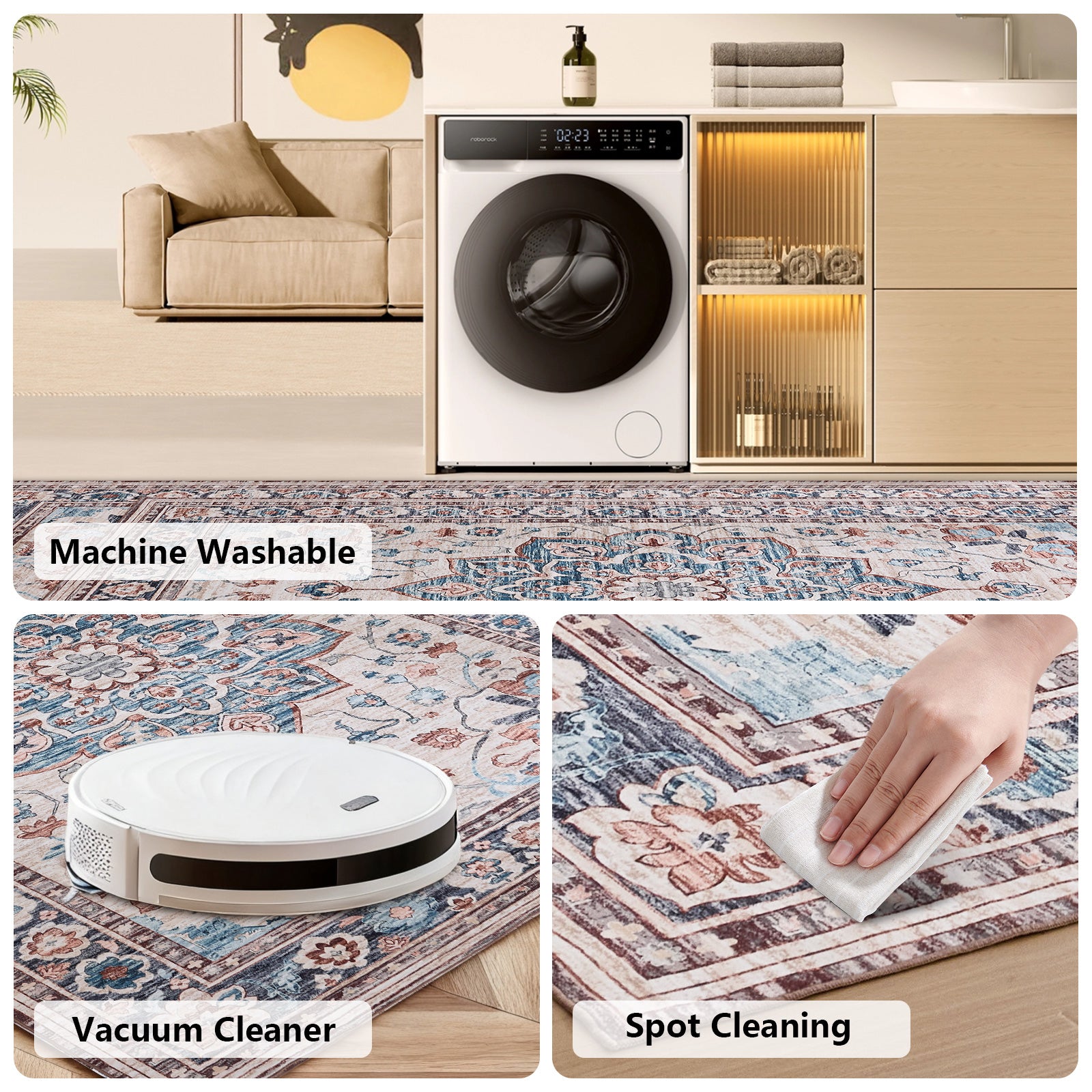 VANECL 8'x10' Nordic Style Polyester Area Rug, Anti-Stain Easy Care Silent Large Carpet, Low Pile Non Slip Floor Rug for Large Living Room Bedroom Home Decoration