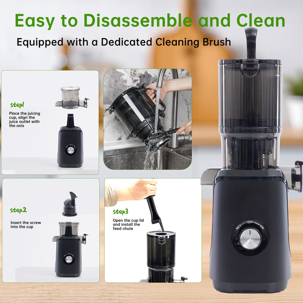 VANECL Slow Masticating Cold Press Juicer, 4.25in Wide Chute Whole Fruit Vegetable Juicer, Easy Clean Reverse Anti-Clog Cold Press Juice Extractor